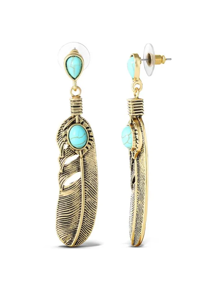 Women Jessica Simpson Turquoise Collection Turquoise Stone Feather Drop Earrings