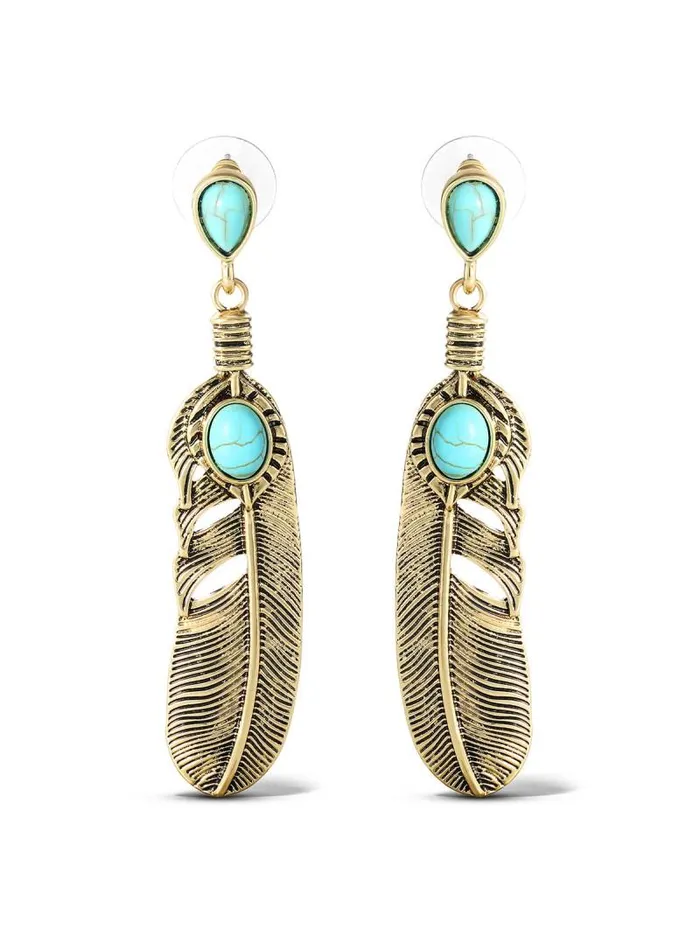 Women Jessica Simpson Turquoise Collection Turquoise Stone Feather Drop Earrings