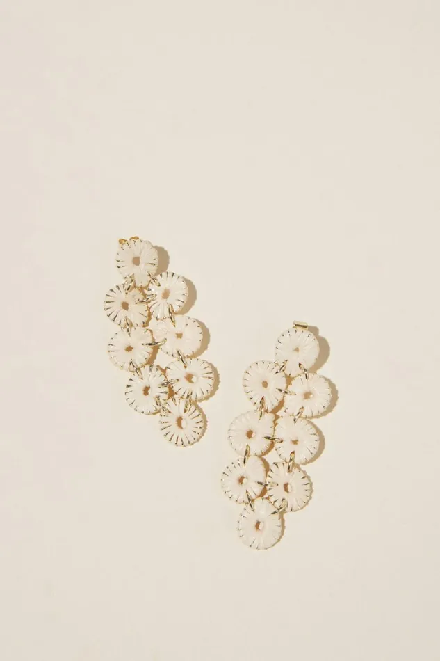 Women Jewelry Cotton On Mid Charm Earring Gold Plated Ecru Raffia Drop