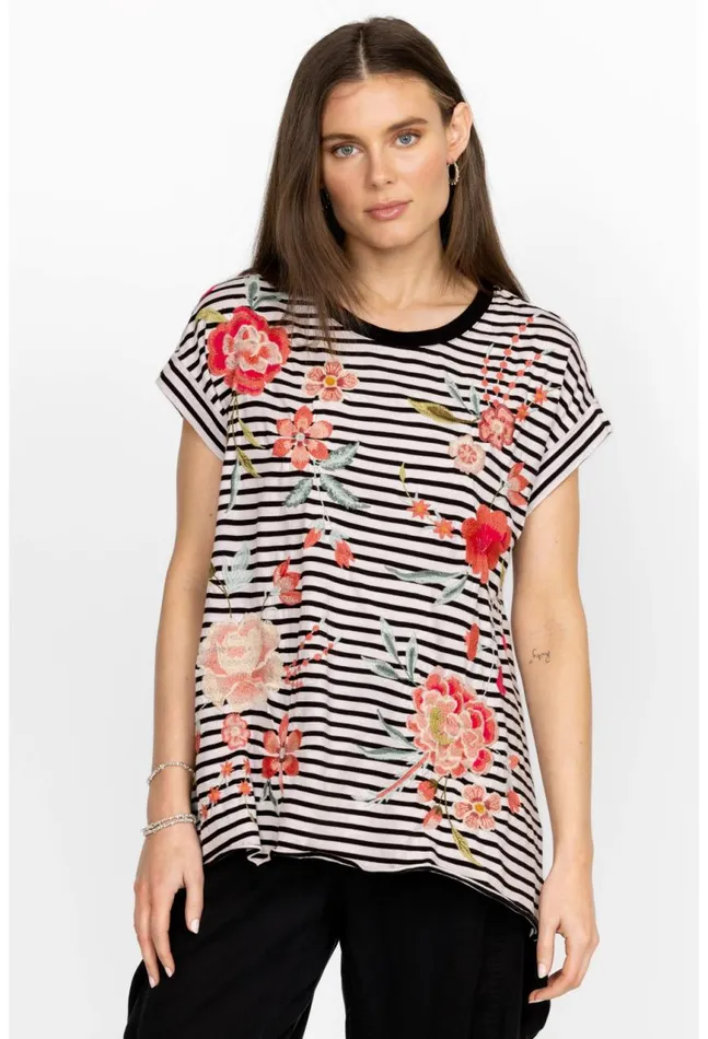 Women Joya Relaxed Drape Tee Stripe Johnny Was Tops