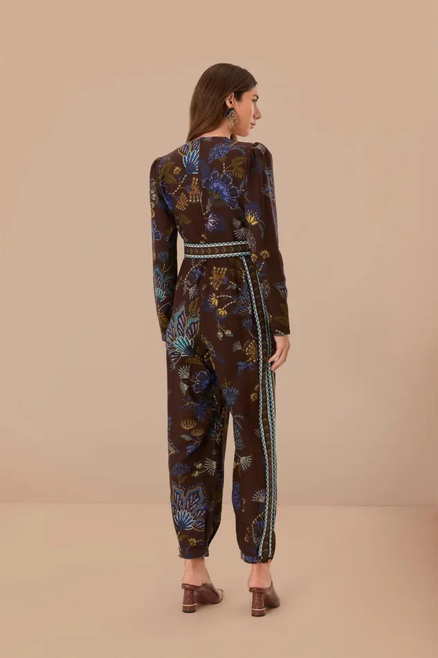 Women Jumpsuits Farm Rio Brown Embroidered Garden V Neck Jumpsuit