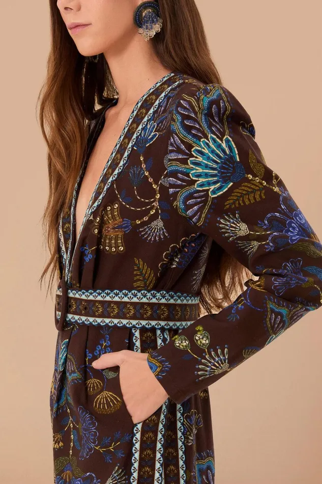 Women Jumpsuits Farm Rio Brown Embroidered Garden V Neck Jumpsuit