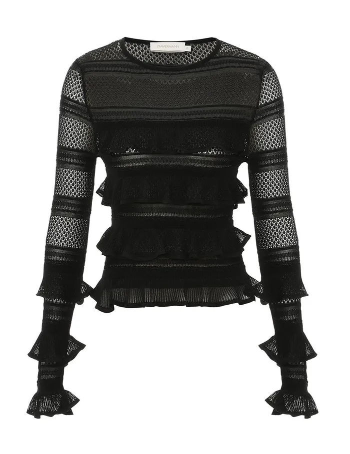 Women Knitwear Zimmermann Illustration Frilled Top Black