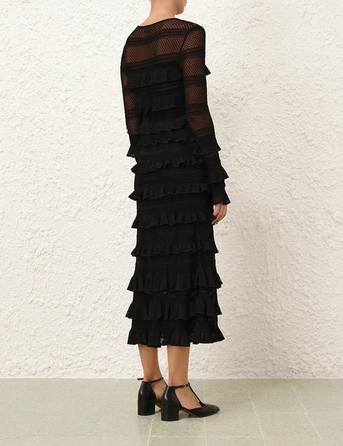 Women Knitwear Zimmermann Illustration Frilled Top Black