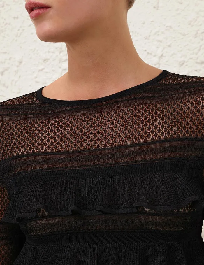 Women Knitwear Zimmermann Illustration Frilled Top Black