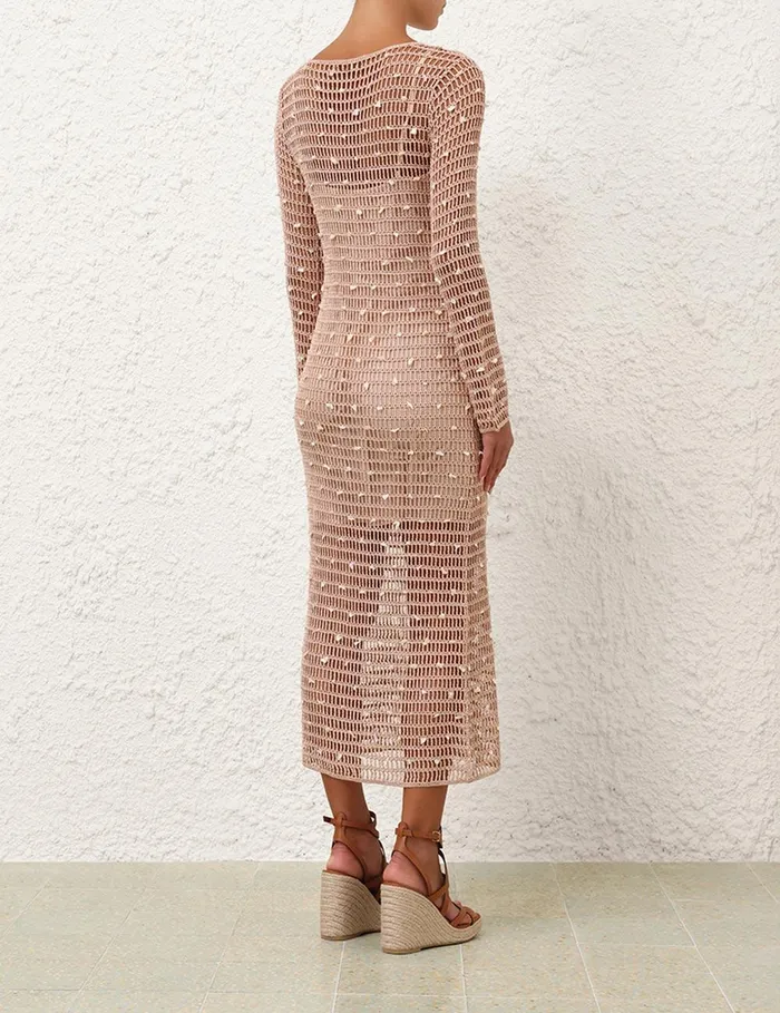 Women Knitwear Zimmermann Wylie Shell Crochet Midi Taupe