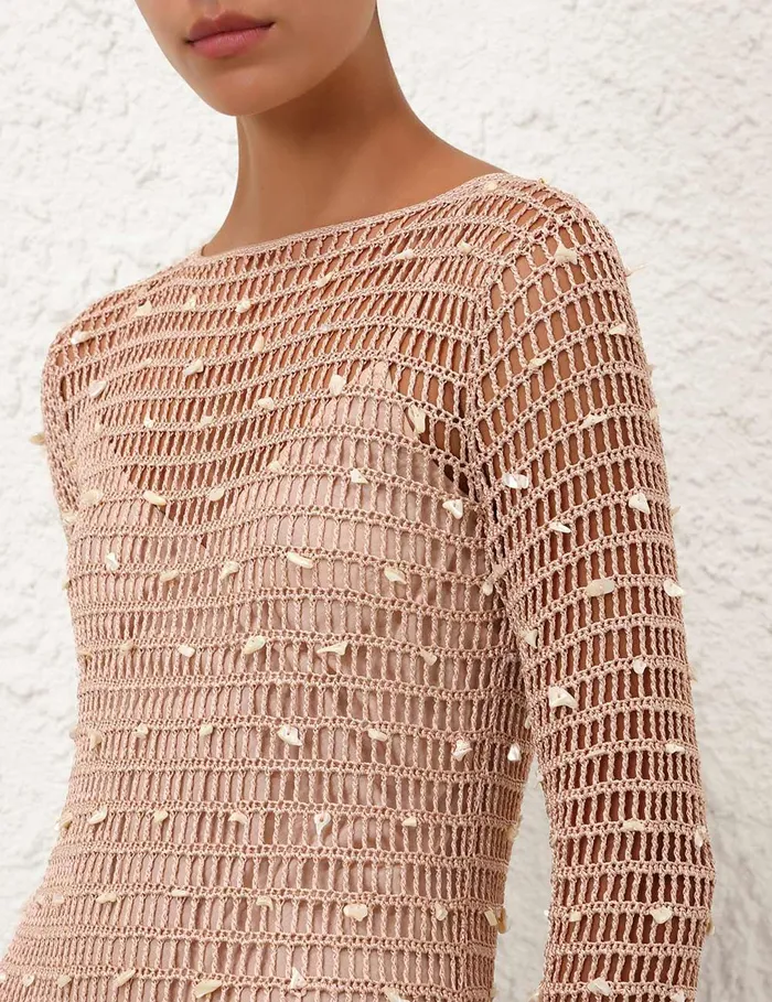 Women Knitwear Zimmermann Wylie Shell Crochet Midi Taupe