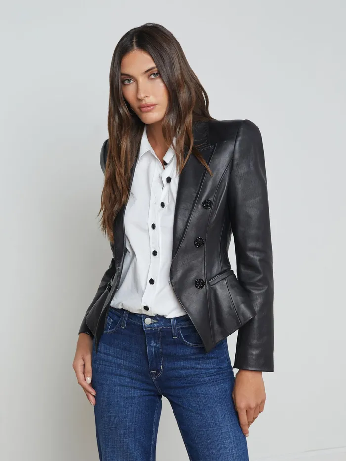 Women L039Agence Blazers and Jackets New Andalusia Leather Blazer Black