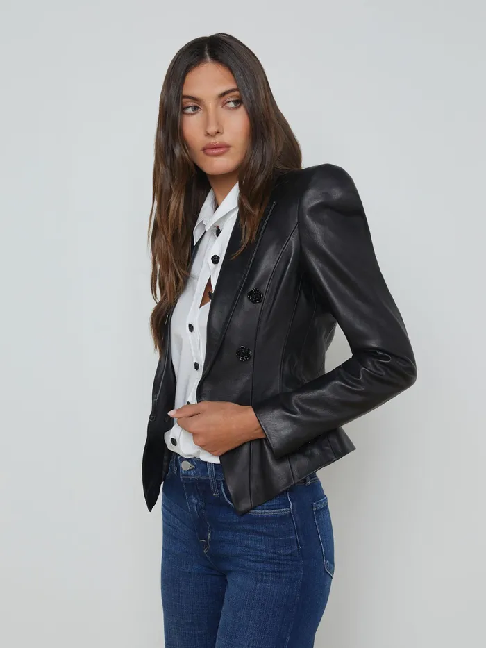 Women L039Agence Blazers and Jackets New Andalusia Leather Blazer Black Women L039Agence Blazers and Jackets New Andalusia Leather Blazer Black