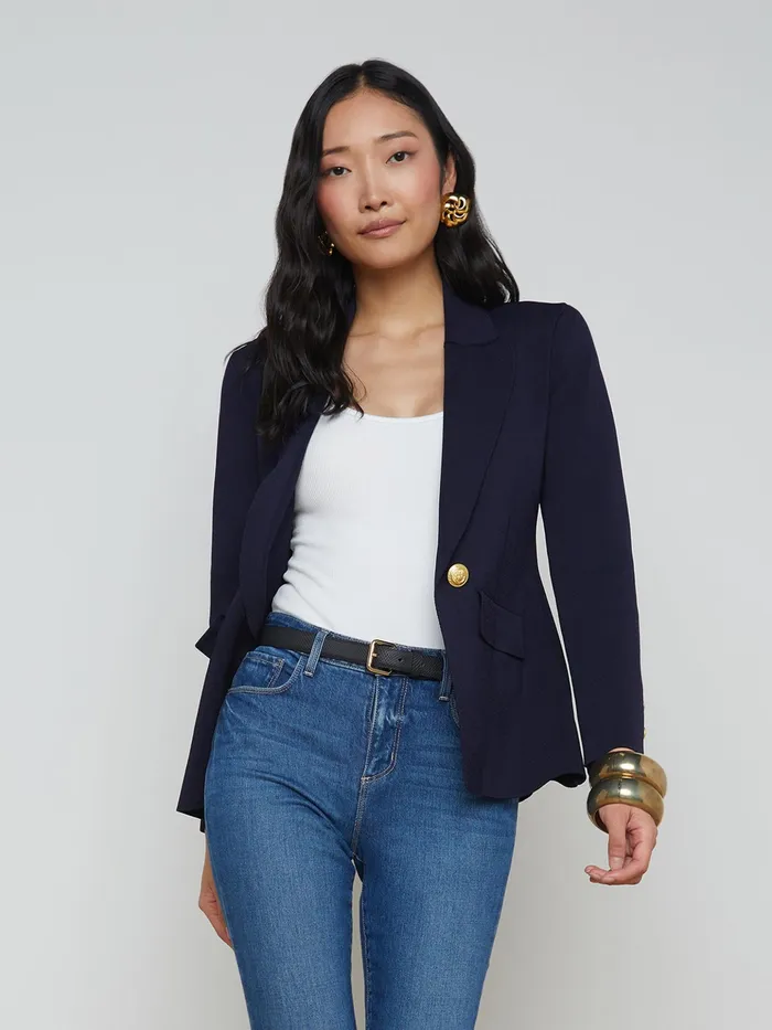 Women L039Agence Blazers and Jackets New Chamberlain Knit Blazer Midnightgold