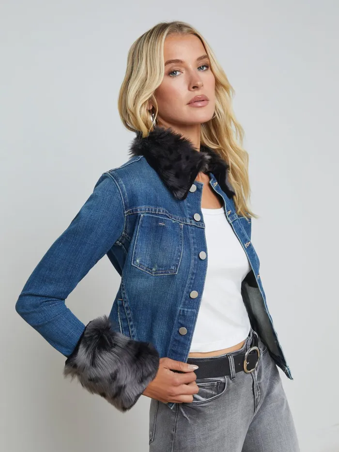 Women L039Agence Blazers and Jackets New Shea Shearling Denim Jacket Authentique Women L039Agence Blazers and Jackets New Shea Shearling Denim Jacket Authentique