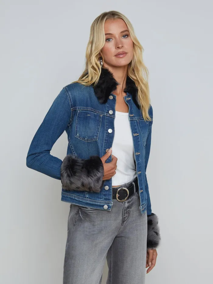 Women L039Agence Blazers and Jackets New Shea Shearling Denim Jacket Authentique Women L039Agence Blazers and Jackets New Shea Shearling Denim Jacket Authentique