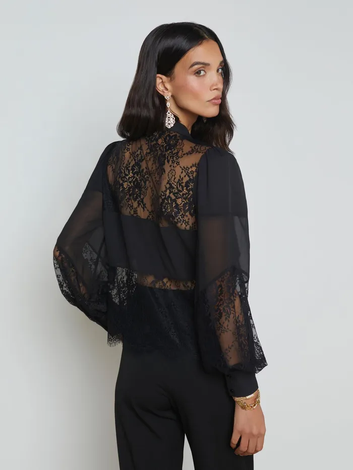 Women L039Agence Blouses and Tops Emmelina Lace TieNeck Blouse Black Women L039Agence Blouses and Tops Emmelina Lace TieNeck Blouse Black