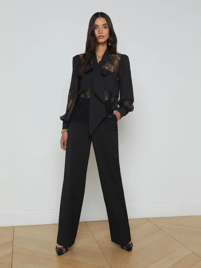 Women L039Agence Blouses and Tops Emmelina Lace TieNeck Blouse Black Women L039Agence Blouses and Tops Emmelina Lace TieNeck Blouse Black