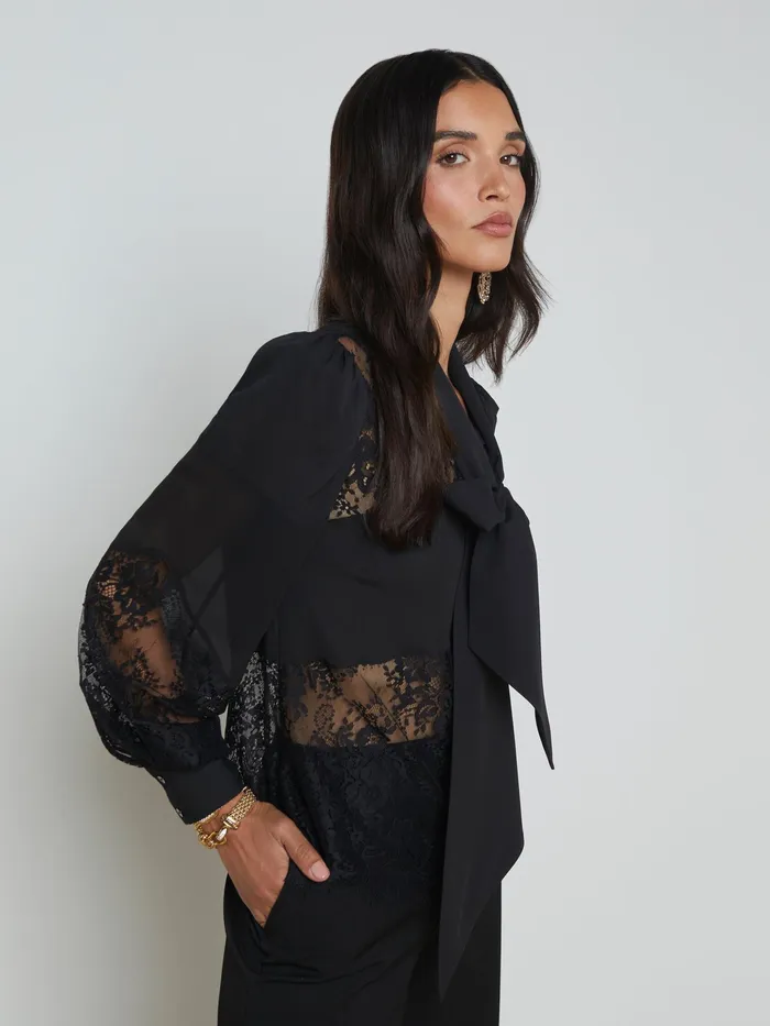 Women L039Agence Blouses and Tops Emmelina Lace TieNeck Blouse Black Women L039Agence Blouses and Tops Emmelina Lace TieNeck Blouse Black