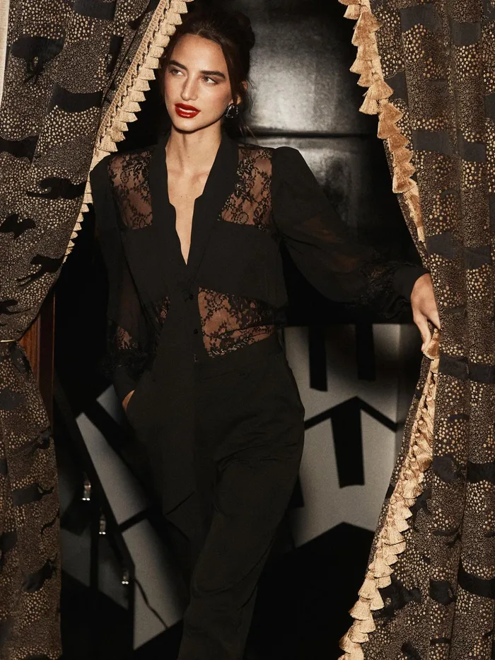 Women L039Agence Blouses and Tops Emmelina Lace TieNeck Blouse Black Women L039Agence Blouses and Tops Emmelina Lace TieNeck Blouse Black