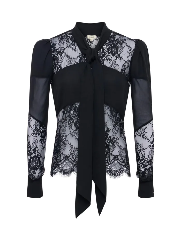 Women L039Agence Blouses and Tops Emmelina Lace TieNeck Blouse Black Women L039Agence Blouses and Tops Emmelina Lace TieNeck Blouse Black