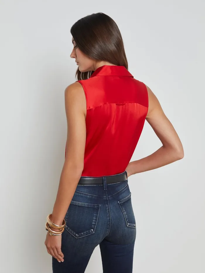 Women L039Agence Blouses and Tops Emmy Sleeveless Silk Blouse Lava Red Women L039Agence Blouses and Tops Emmy Sleeveless Silk Blouse Lava Red