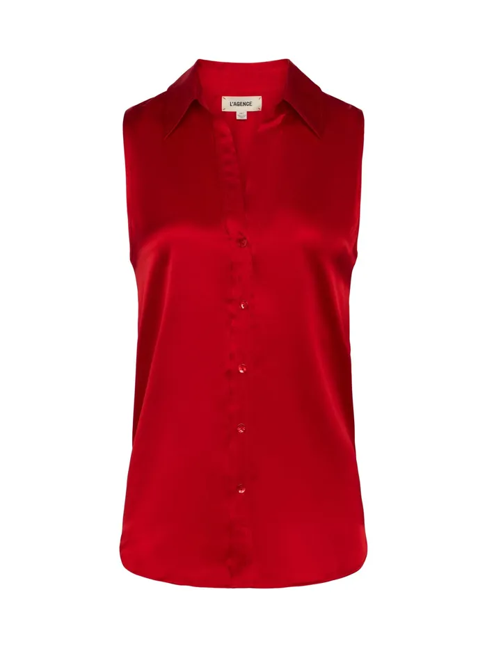 Women L039Agence Blouses and Tops Emmy Sleeveless Silk Blouse Lava Red Women L039Agence Blouses and Tops Emmy Sleeveless Silk Blouse Lava Red