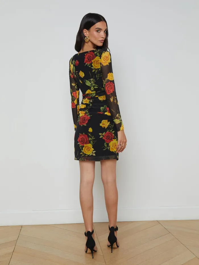 Women L039Agence Dresses and Jumpsuits Reiner Dress Blackredyellow Romantic Rose