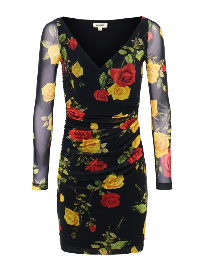 Women L039Agence Dresses and Jumpsuits Reiner Dress Blackredyellow Romantic Rose