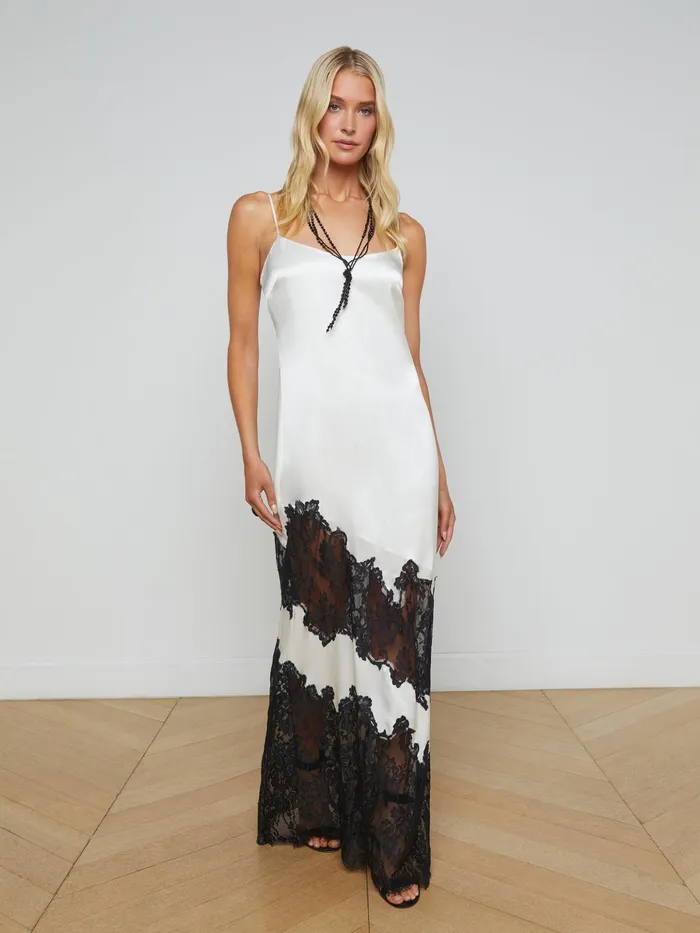 Women L039Agence Dresses and Jumpsuits Silvana Silk Lace Gown Ivoryblack