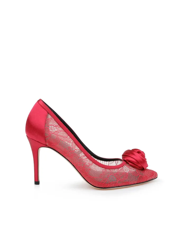 Women L039Agence Heels Fosette Lace Sandal Red Lace