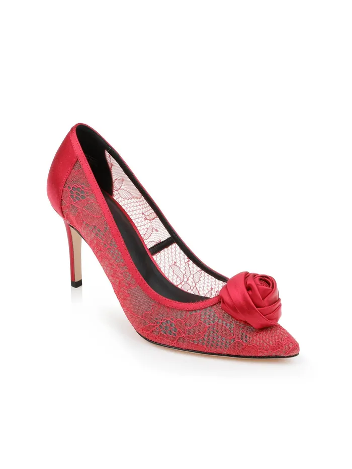 Women L039Agence Heels Fosette Lace Sandal Red Lace