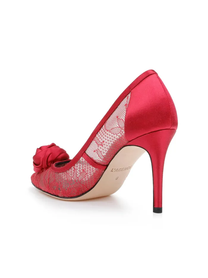 Women L039Agence Heels Fosette Lace Sandal Red Lace