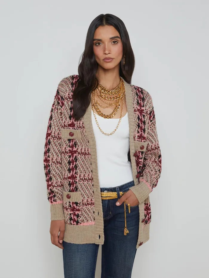 Women L039Agence Knitwear Macie Cardigan Naturalpinkburgundyblack Sequin Women L039Agence Knitwear Macie Cardigan Naturalpinkburgundyblack Sequin
