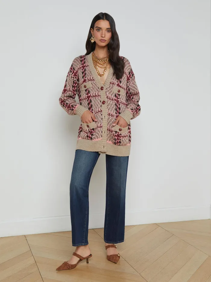 Women L039Agence Knitwear Macie Cardigan Naturalpinkburgundyblack Sequin Women L039Agence Knitwear Macie Cardigan Naturalpinkburgundyblack Sequin