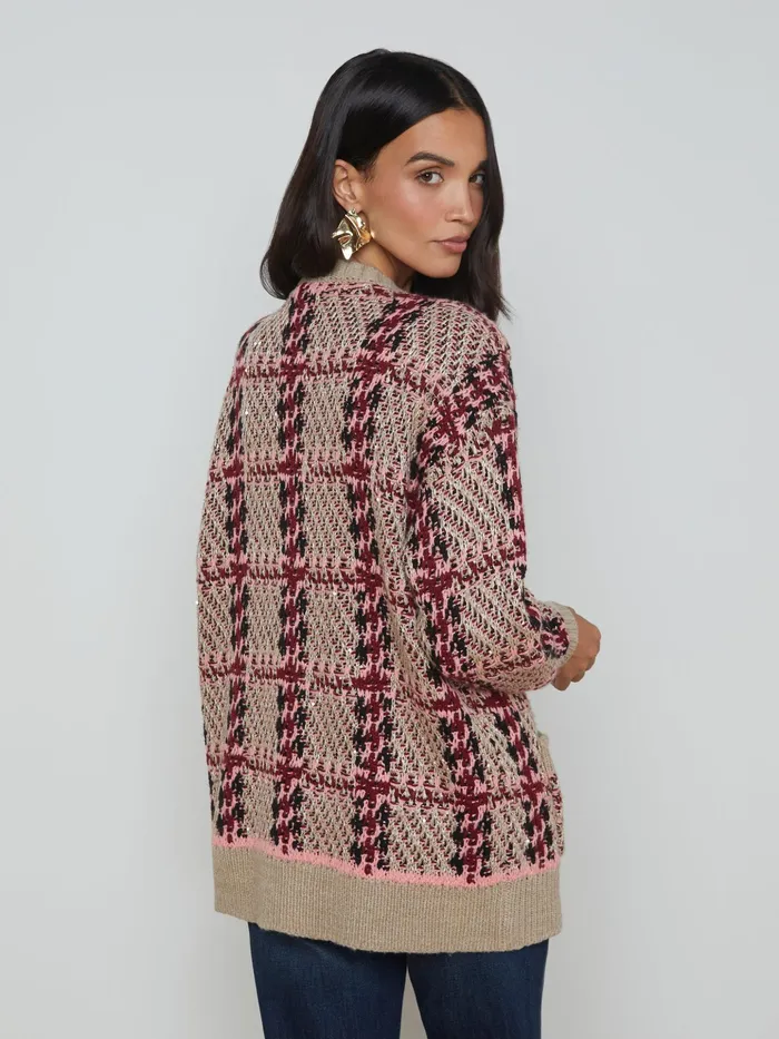 Women L039Agence Knitwear Macie Cardigan Naturalpinkburgundyblack Sequin Women L039Agence Knitwear Macie Cardigan Naturalpinkburgundyblack Sequin