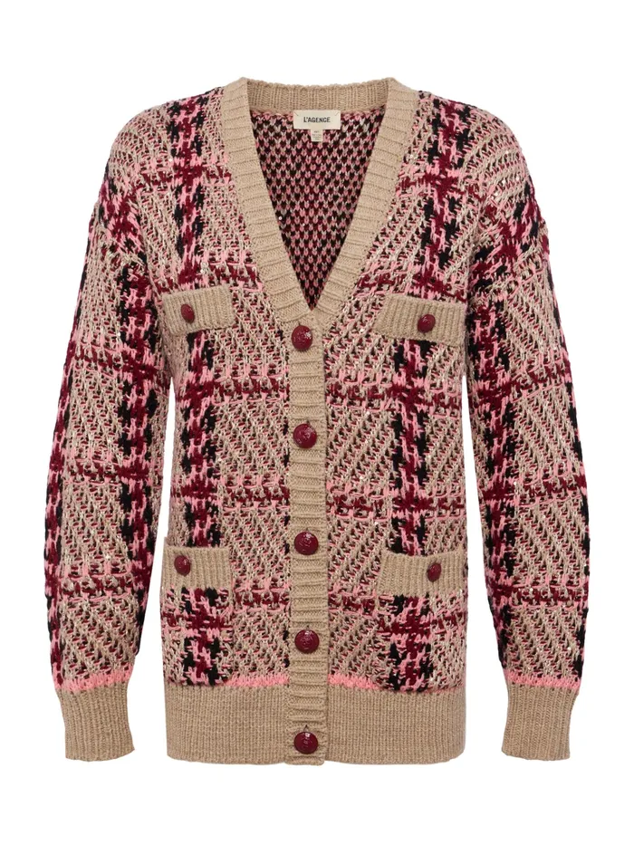 Women L039Agence Knitwear Macie Cardigan Naturalpinkburgundyblack Sequin Women L039Agence Knitwear Macie Cardigan Naturalpinkburgundyblack Sequin
