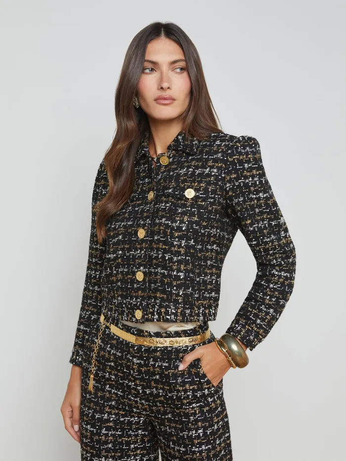 Women L039Agence Matching Sets Kasey Tweed Jacket Blacktan Tweed