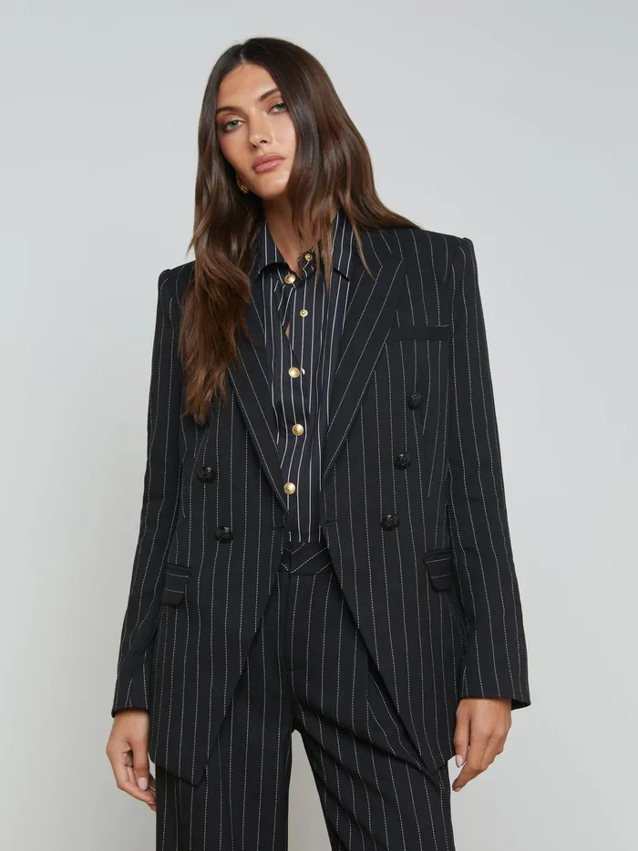 Women L039Agence Matching Sets Kendi Pinstriped Long Blazer Blackecru
