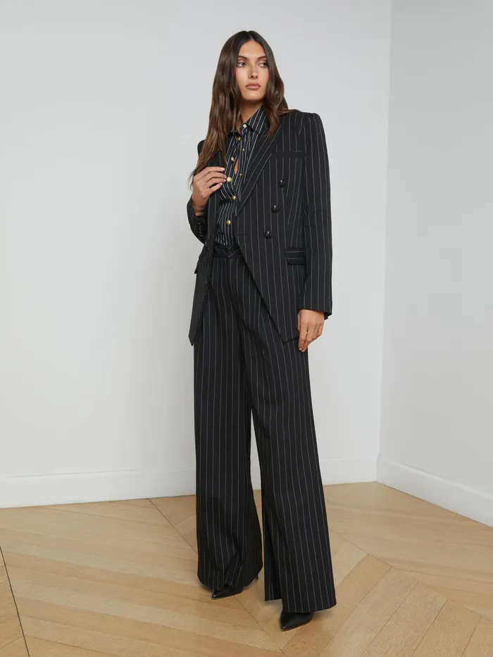 Women L039Agence Matching Sets Kendi Pinstriped Long Blazer Blackecru Women L039Agence Matching Sets Kendi Pinstriped Long Blazer Blackecru