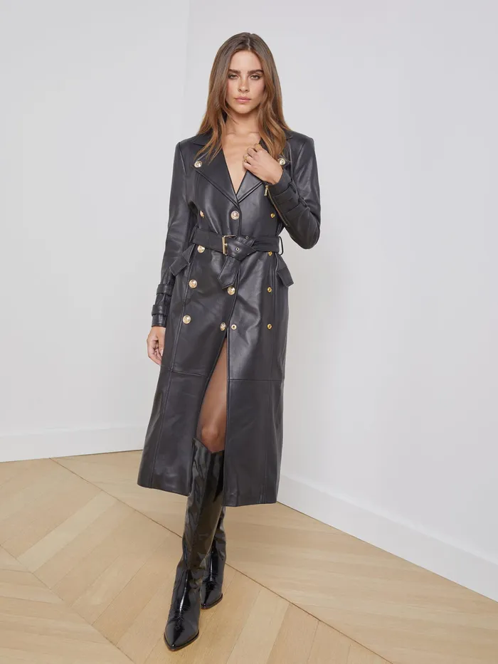 Women L039Agence Outerwear New Celina Leather Trench Coat Black