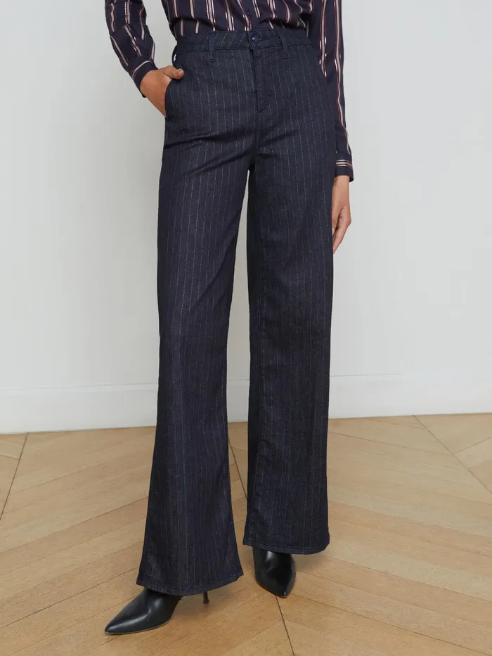 Women L039Agence Pants Angeline Pinstriped Trouser Indigoblue Glitter Stripe Women L039Agence Pants Angeline Pinstriped Trouser Indigoblue Glitter Stripe