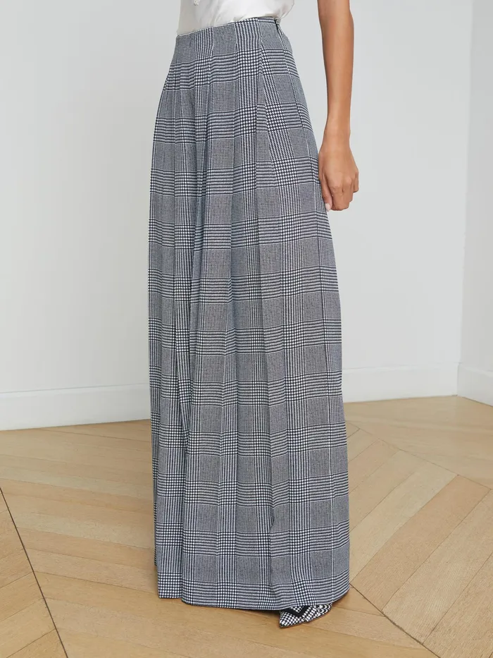 Women L039Agence Pants Nova Pleated WideLeg Pant Whiteblack Glen Plaid