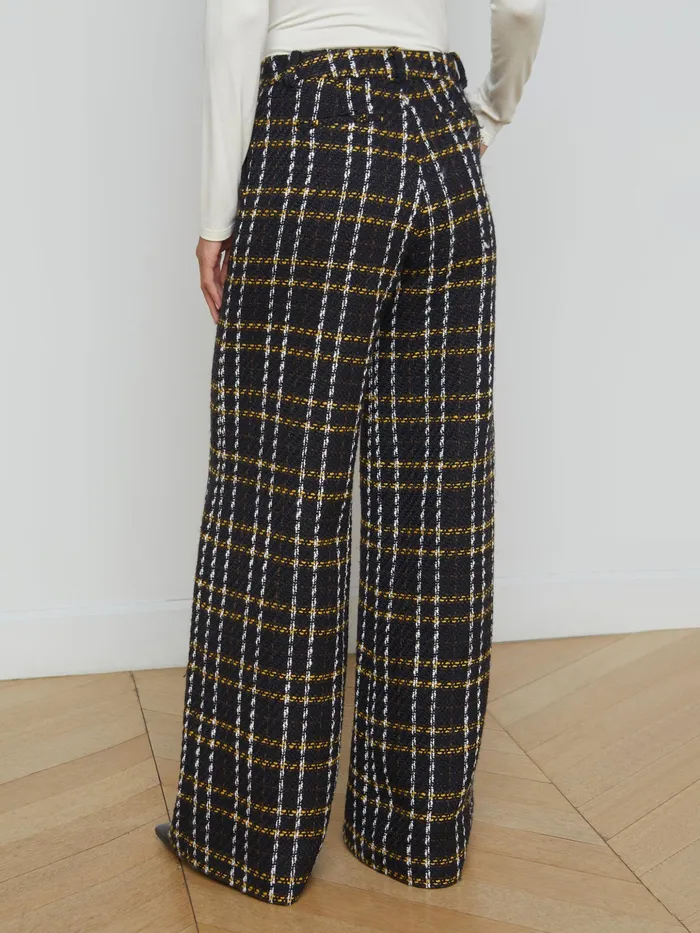 Women L039Agence Pants Pilar Tweed WideLeg Pant Black Yellow Multi Plaid