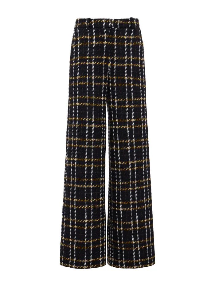 Women L039Agence Pants Pilar Tweed WideLeg Pant Black Yellow Multi Plaid
