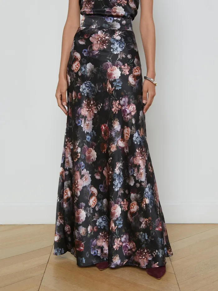 Women L039Agence Skirts Ryker Silk Maxi Skirt Black Multi Vintage Oil Flower Women L039Agence Skirts Ryker Silk Maxi Skirt Black Multi Vintage Oil Flower