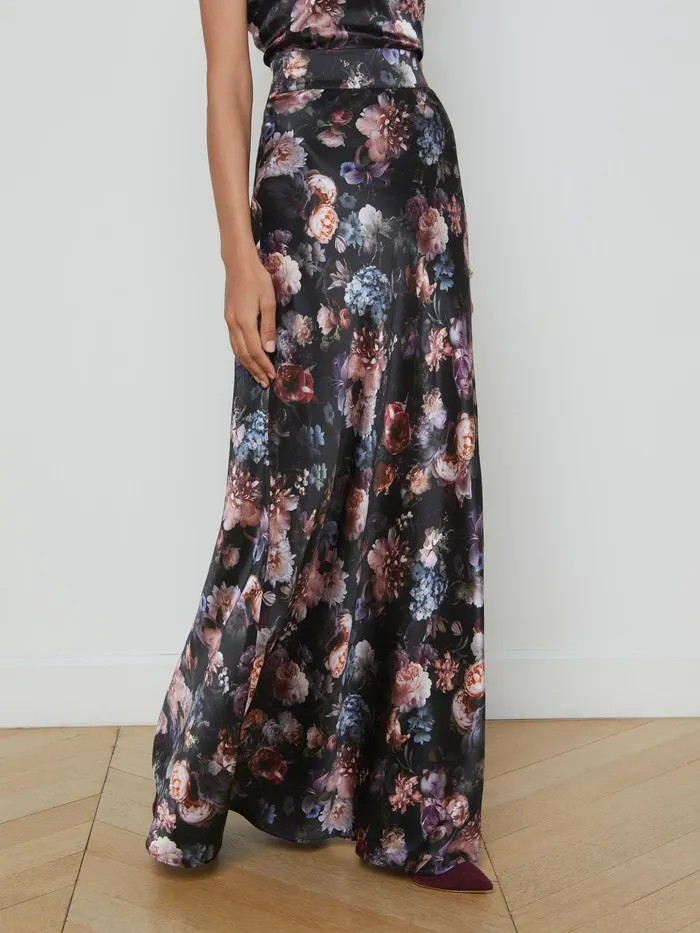Women L039Agence Skirts Ryker Silk Maxi Skirt Black Multi Vintage Oil Flower Women L039Agence Skirts Ryker Silk Maxi Skirt Black Multi Vintage Oil Flower