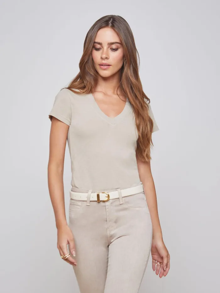 Women L039Agence Tees Becca Cotton VNeck Tee Biscuit