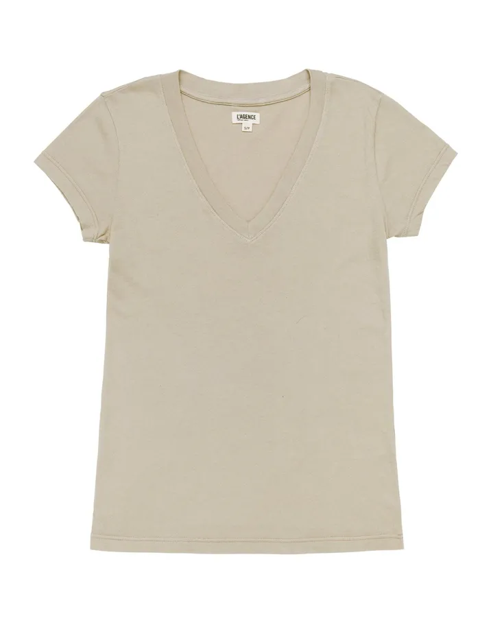 Women L039Agence Tees Becca Cotton VNeck Tee Biscuit Women L039Agence Tees Becca Cotton VNeck Tee Biscuit