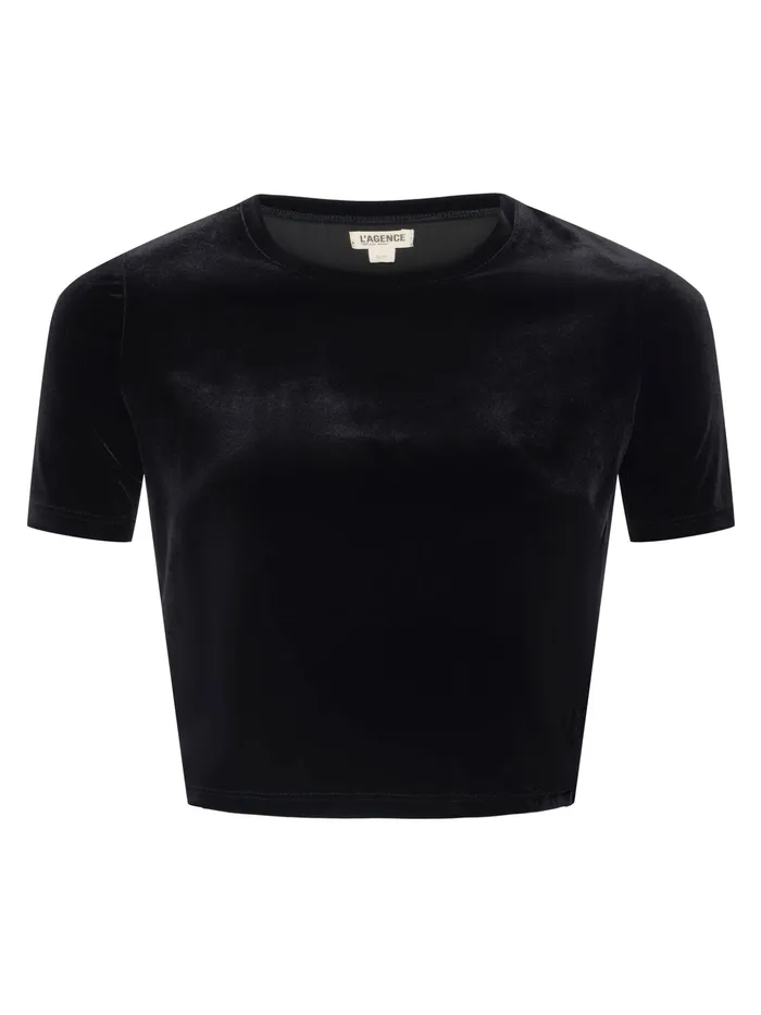 Women L039Agence Tees Donna Cropped Velvet Tee Black Women L039Agence Tees Donna Cropped Velvet Tee Black