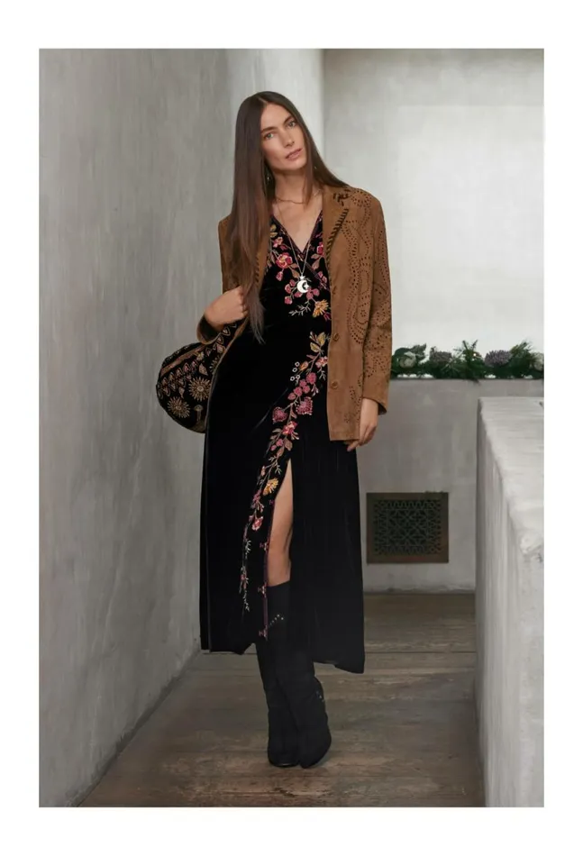 Women Laser Cut Suede Whipstitch Blazer Gold Johnny Was Outerwear