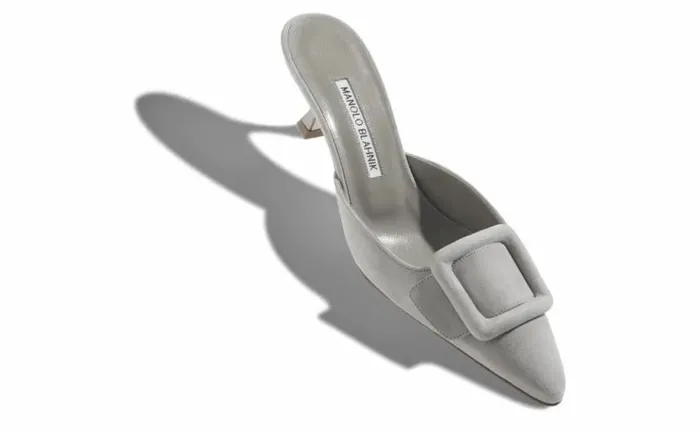 Women Light Grey Suede Kitten Heel Mules Manolo Blahnik Mules