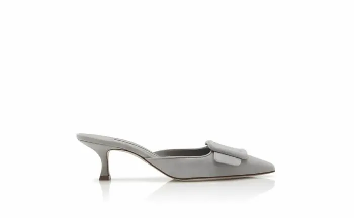 Women Light Grey Suede Kitten Heel Mules Manolo Blahnik Mules