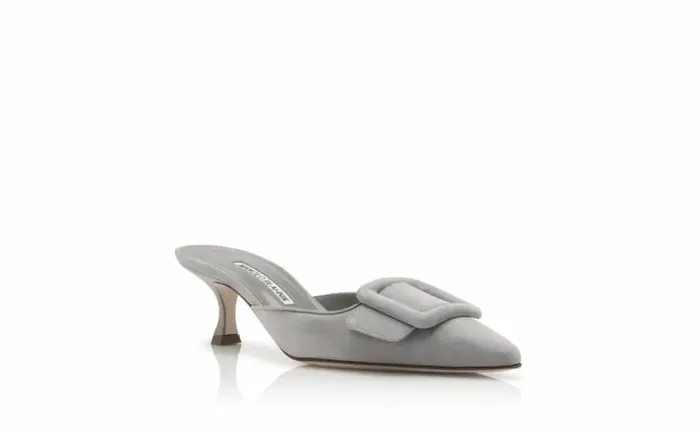 Women Light Grey Suede Kitten Heel Mules Manolo Blahnik Mules